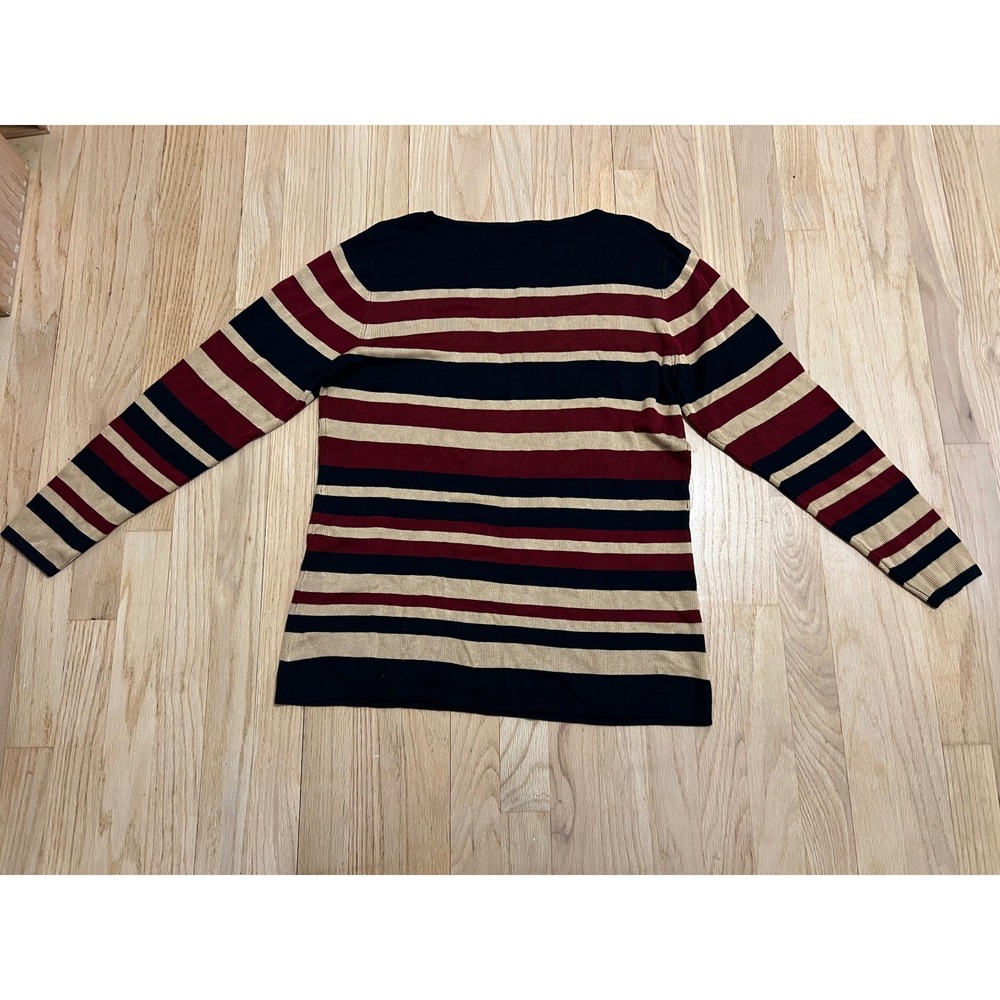 Liz Claiborne Striped Long Sleeve Sweater Top Women Size L Navy Burgundy Tan - Picture 4 of 4